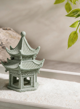 新中式青砂石古塔小摆件家居客厅书房茶桌庭院景观装饰品鱼缸造景