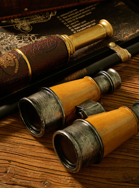 美式复古单双筒望远镜创意装饰品表演拍摄道具玄关酒吧橱柜摆件