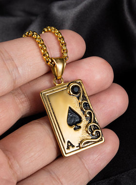 扑克牌小众设计感高街风钛钢吊坠