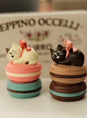 甜品小猫猫马卡龙点心公仔可爱迷你食物模型装饰摆件情侣礼物