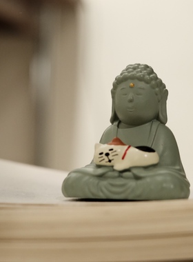 平常心佛像猫猫摆件玄学禅意装饰品办公室桌面平静心灵创意礼物