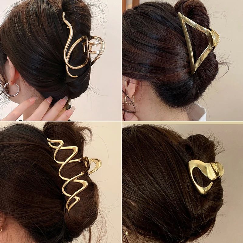 Fashion Geometric Metal Hair Claw Clips for Women Vintage Ha-图1