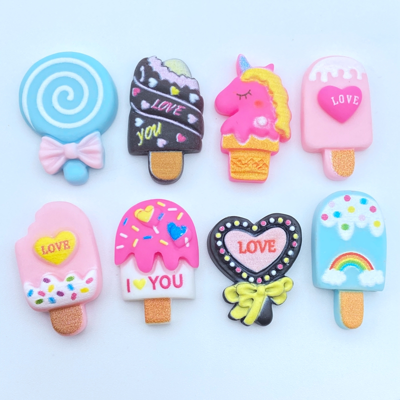 20Pcs Cute Mini Cake Ice Cream Popsicle Flat Back Resin Cabo - 图0