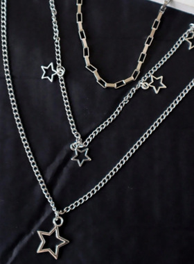 跨境欧美小众高级感多层链条星星吊坠项链女时尚高级感时尚配饰女