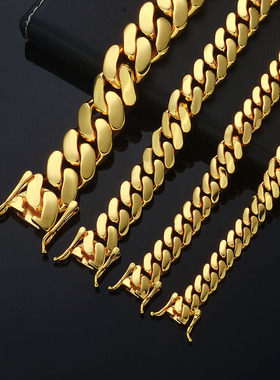 欧美跨境爆款嘻哈手链男款插扣光面古巴链男士手链饰品高级感配饰