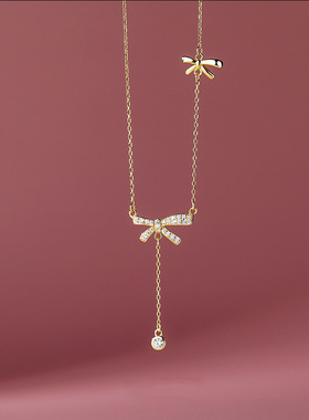 2023年新款轻奢小众蝴蝶结项链女高级设计感锁骨链流苏颈链配饰