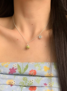 小众个性水晶金属吊坠项链日常百搭高级感森系绿色配饰清新锁骨链