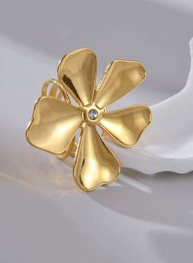 ins风小众设计感花朵戒指女 不锈钢时尚个性百搭轻奢指环配饰批发