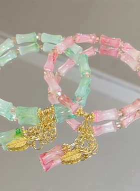 新款竹节彩色青花手链女ins小众设计感清新百搭学生手串厂家直销