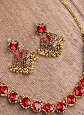 时尚欧美跨境奢华设计小众首饰套装晚宴新娘配饰项链复古流苏耳环