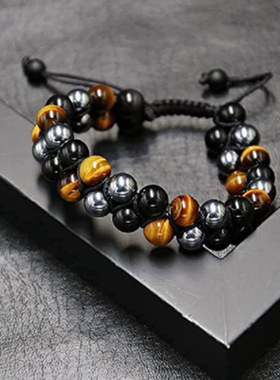 2021亚马逊新款蓝色虎眼石黄色虎眼石串珠手链手串弹力手链手镯