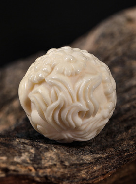 鹿角雕刻根付配饰狐狸圆珠单珠隔珠文玩手串配件diy散珠饰品批发