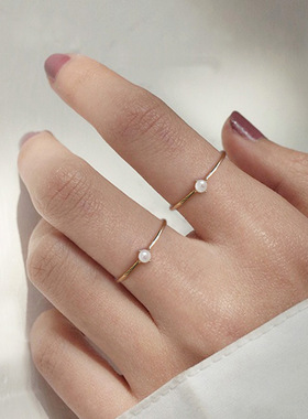 胧月 欧美简约珍珠女式戒指镀真金细尾戒外贸爆款配饰批发