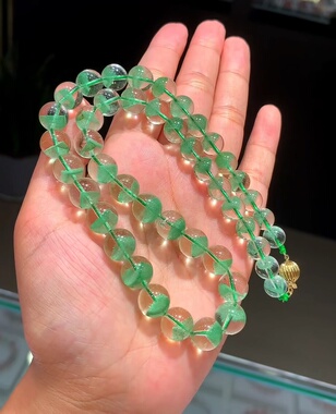 韦雪同款翠幽灵水晶项链毕业级天然水晶8.5mm-11.5mm翠幽灵项链