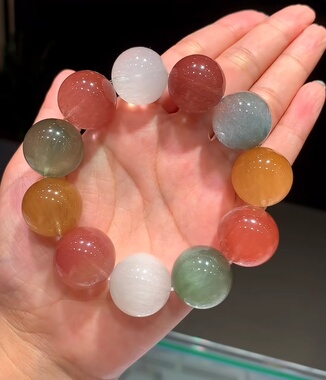 天然水晶多宝手串大颗粒20mm钛晶绿发晶超七金草莓铜发银钛手链