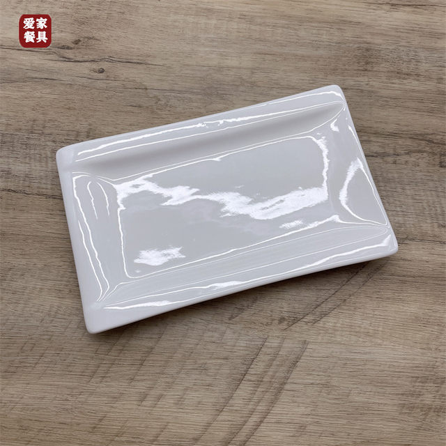 White rectangular stir-frying ceramic tableware
