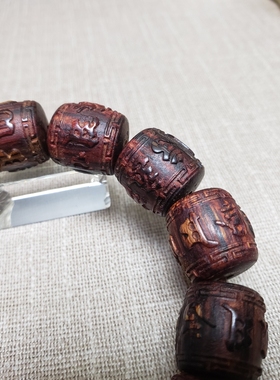 正宗海南降真香精雕桶珠手串六字箴言高品质大叶老料花香新品