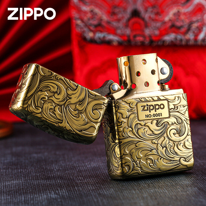 zippo正版打火机唐草盔甲纯银深雕送礼珍藏限量版编号防风火机男_虎窝淘