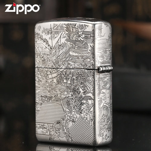 zippo正版打火机 清明上河图纯银原装防风煤油创意男士火机送男友 - 图2