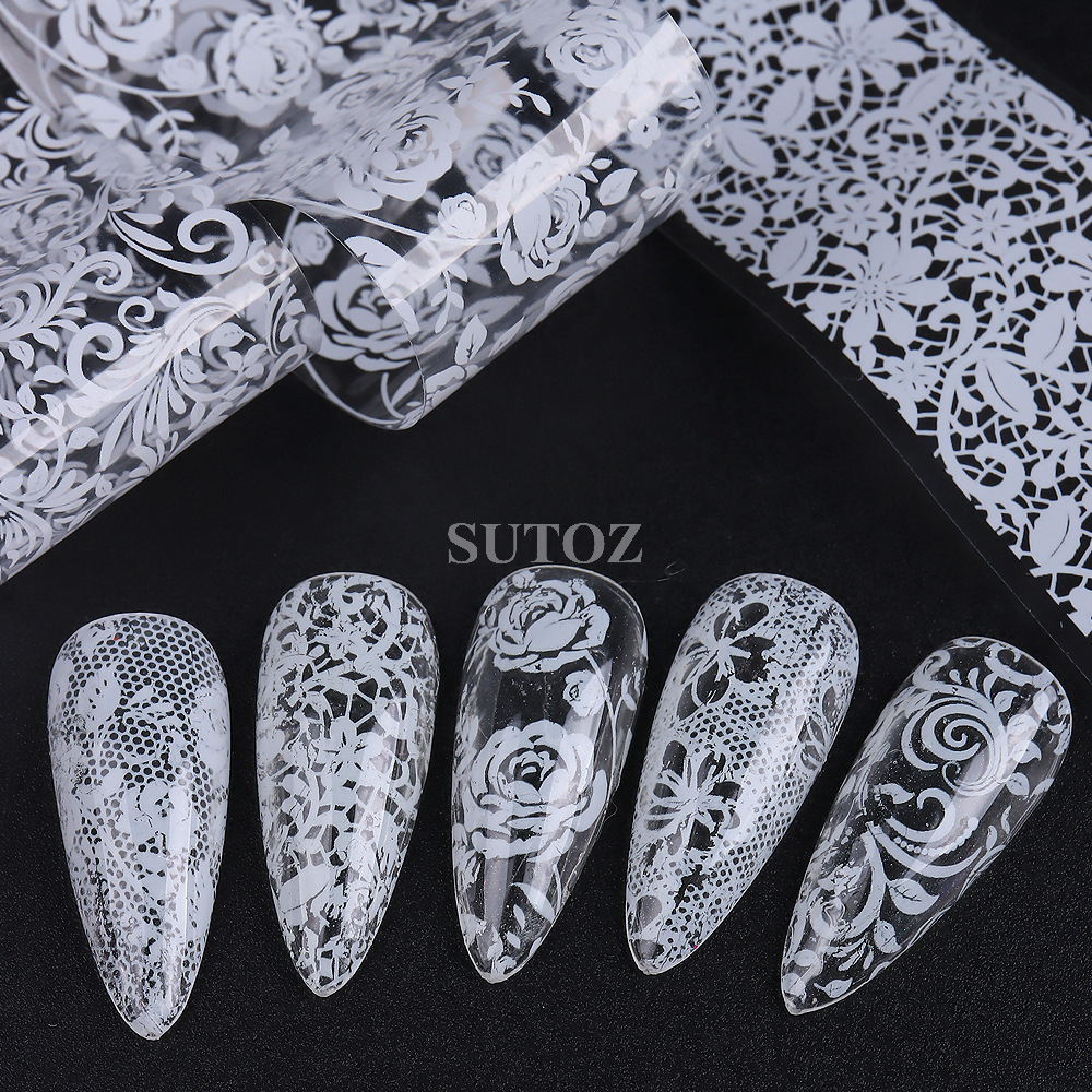 黑色蕾丝转印纸网红同款黑白网纹美甲星空贴纸贴花ins风持久套装 - 图3