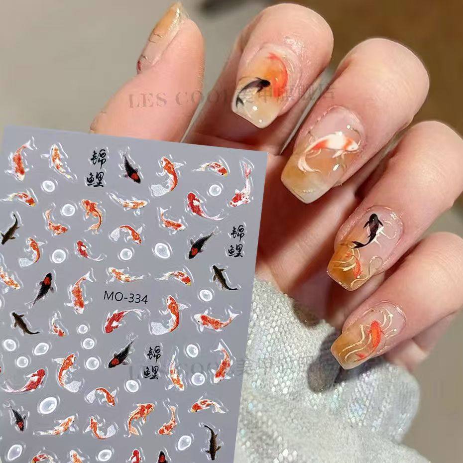 新中式美甲招财锦鲤贴纸贝壳光金鱼国潮好运鱼浮雕背胶指甲装饰品,淘宝优惠券,粉丝福利购,淘宝优惠卷