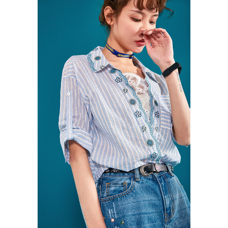 裂帛2020夏季新款文艺chic波浪衬衫 裂帛立天衬衫