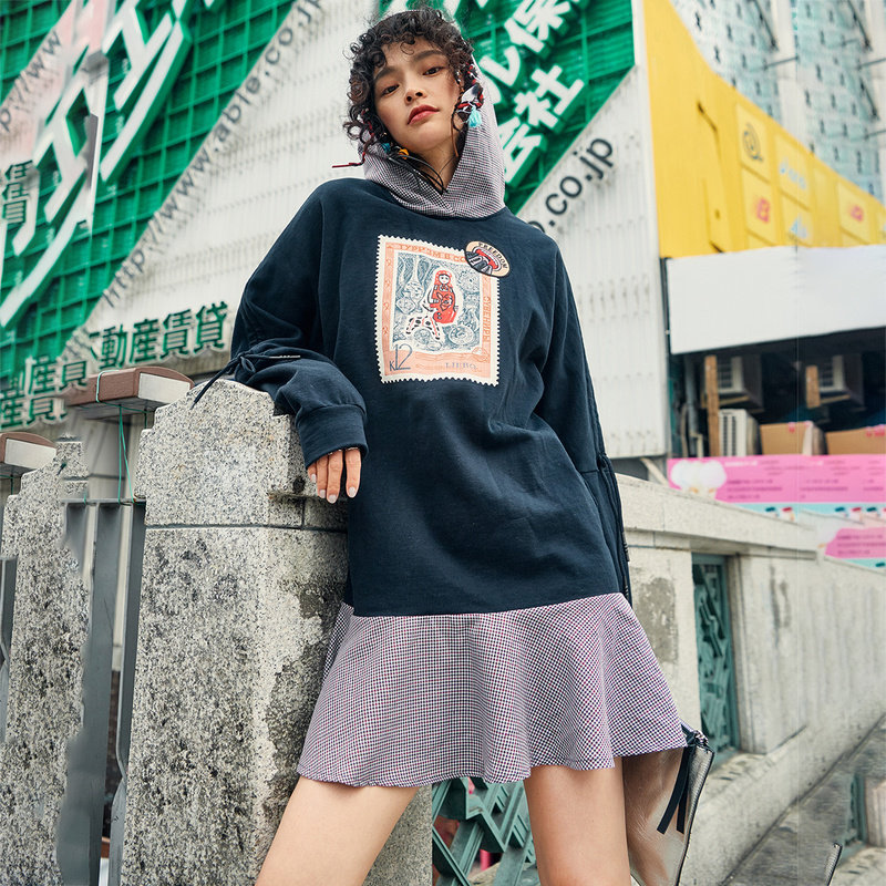 裂帛连衣裙女2020春装新款拼接卫衣 裂帛立天连衣裙