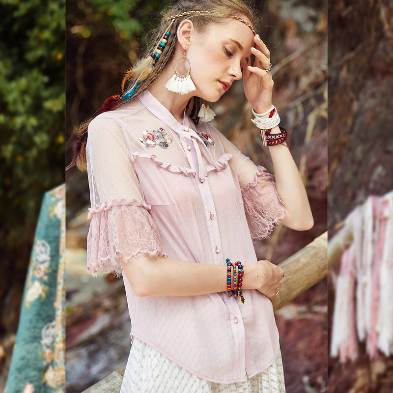  裂帛立天蕾丝衫/雪纺衫