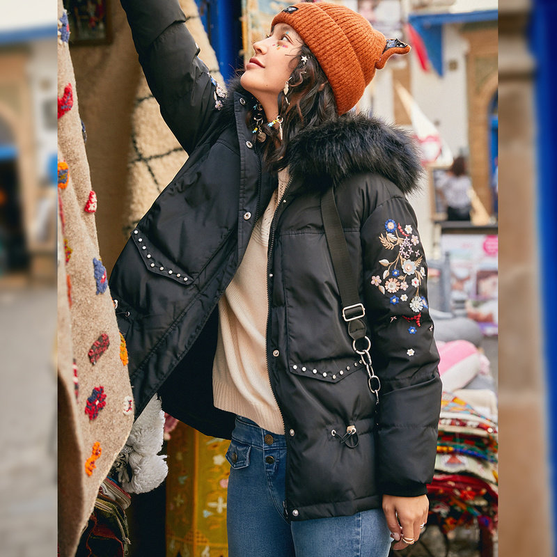 裂帛2020冬季新款休闲铆钉连帽棉服 裂帛立天棉衣/棉服