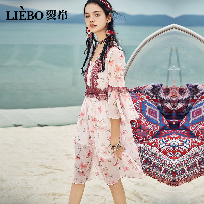 裂帛印花女2020夏装新款的复古裙子 裂帛立天连衣裙