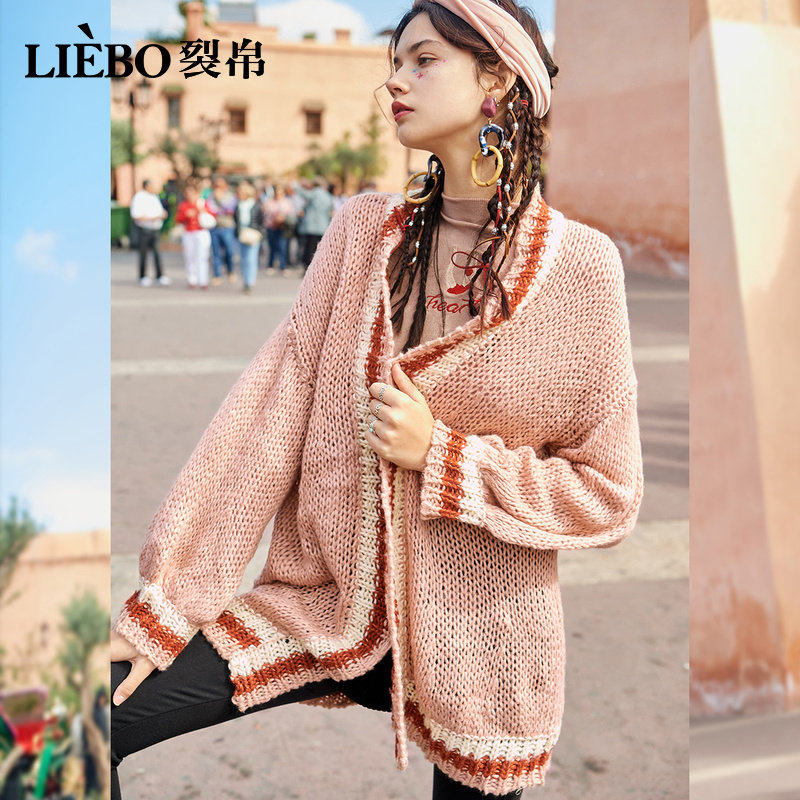 裂帛2020春季新款条纹学生韩版开衫 裂帛立天毛针织衫