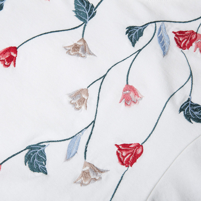 裂帛刺绣白色短袖女2020年新款t恤 裂帛立天T恤