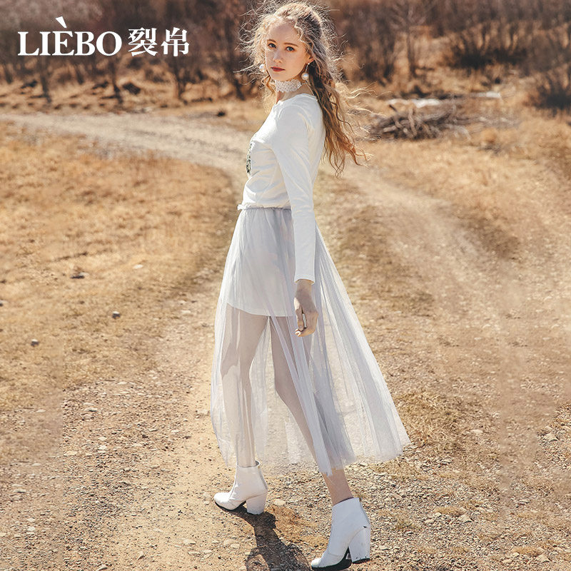 裂帛2019春夏新款可拆卸网纱连衣裙 裂帛立天连衣裙