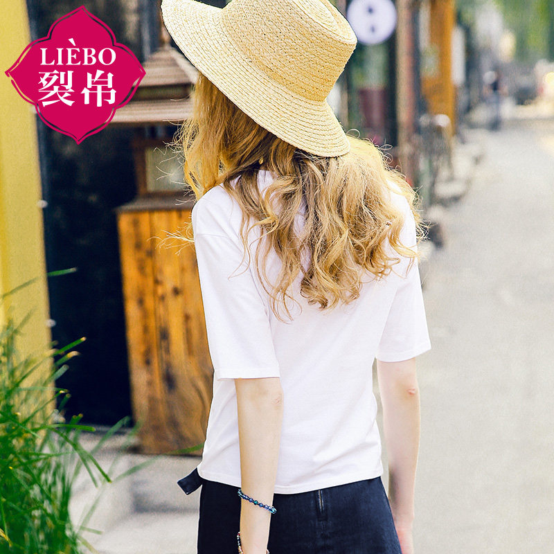 裂帛刺绣白色短袖女2020年新款t恤 裂帛立天T恤