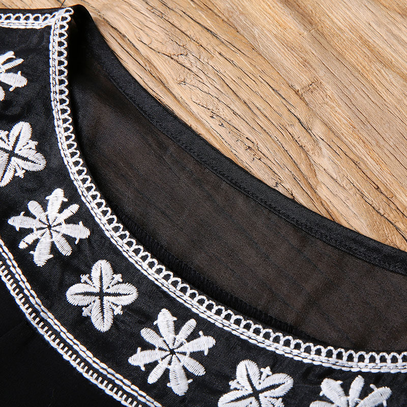 裂帛2019夏装女新款雪纺拼针织黑色 裂帛立天连衣裙