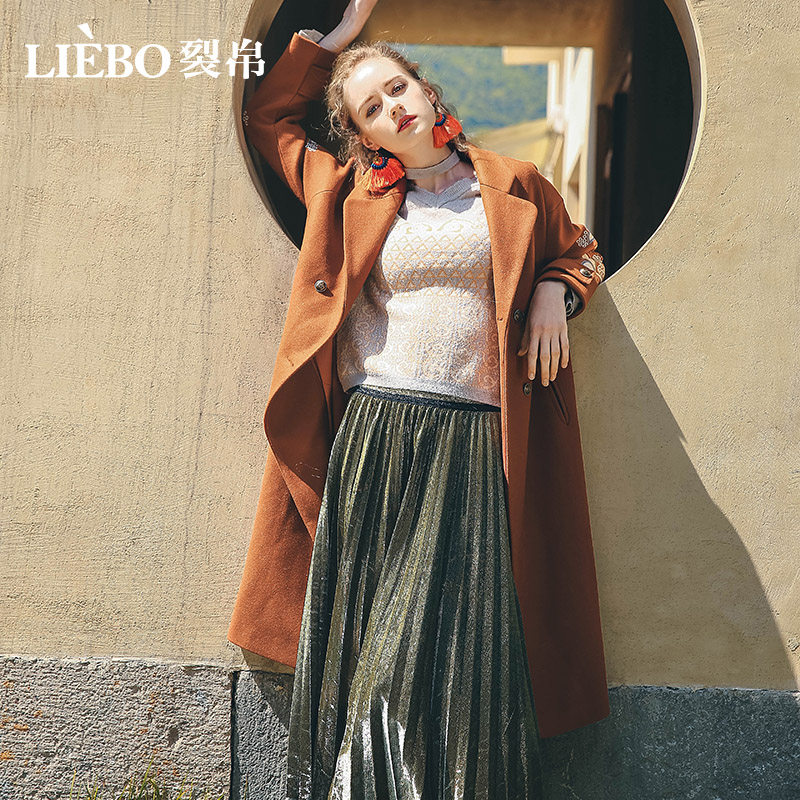 裂帛2020秋季新款翻领精美绣花插袋 裂帛逸童怡思毛呢外套