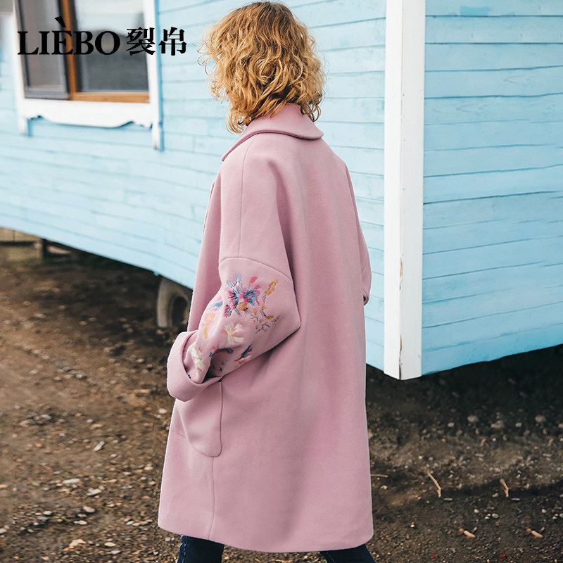 裂帛2019秋冬新款甜美翻驳领双排扣 裂帛玉茗毛呢外套