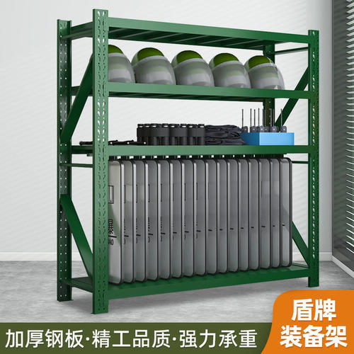 盾牌货架存放架锹镐架铁锹架农具摆放架防暴叉装备物资军绿色货架 - 图1