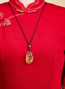 天然黄水晶锦鲤吊坠男女士佩戴文昌鱼挂件手机钥匙扣包包挂饰礼物