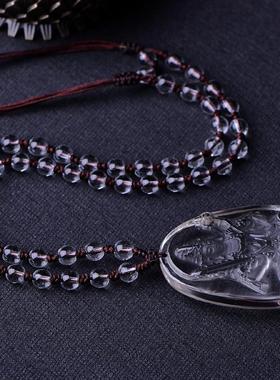 天然白水晶虚空藏菩萨吊坠项链生肖牛虎守护神项链本命年男女礼物