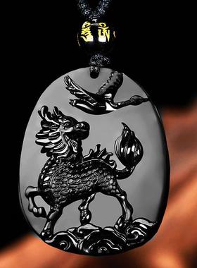 2025年属虎吉祥物祥谛听添桂吉祥宏黑曜石吊坠生肖项链男女款