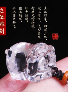 天然白水晶生肖立体吊坠补金饰品鼠牛虎兔龙蛇马羊猴鸡狗猪挂饰
