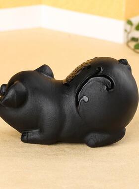 天然黑曜石猪摆件黑色生肖小猪工艺品玉石雕办公室原石家居吉祥物