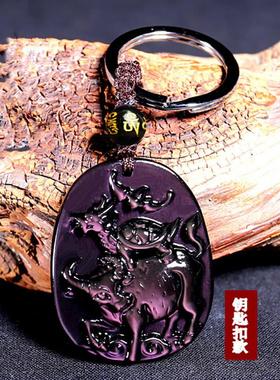 2025年吉祥物天然黑曜石生肖鼠吊坠麟牛赐福吉吊坠宏男女项链饰品