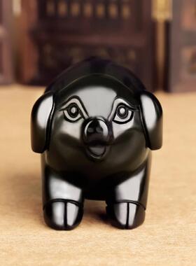 天然黑曜石猪摆件12生肖属猪吉祥物家居办公室酒柜摆设黑色水晶石