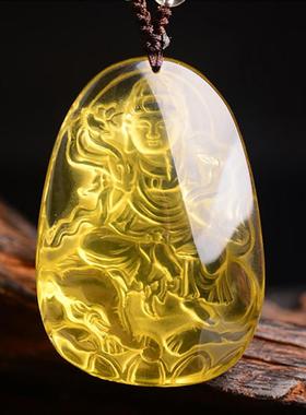 礼物天然黄水晶普贤菩萨吊坠生肖属龙蛇守护神本命佛项链男女款