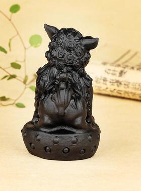 天然黑曜石麒麟摆件一对石头玉石家居装饰品黑色石雕原石打磨礼物