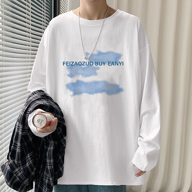 白色长袖t恤男港风春秋字母打底衫内搭上衣加绒卫衣潮ins男装衣服
