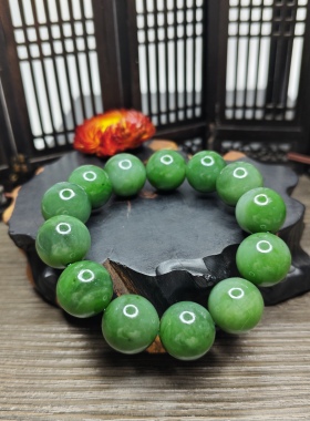 新福利天然新疆和田玉老坑菠菜绿碧玉圆珠手串男女款玉石手饰18