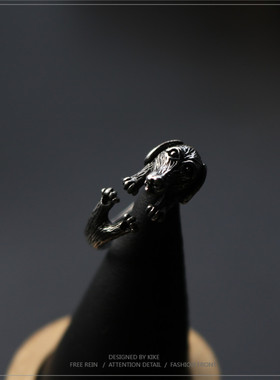 腊肠狗开口戒指个性可调节男女嘻哈日韩版潮人街头时尚配饰2019新